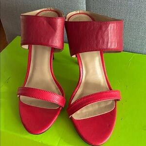 Lands End Red Open-Toe leather Heels, Sz: 8, NEW